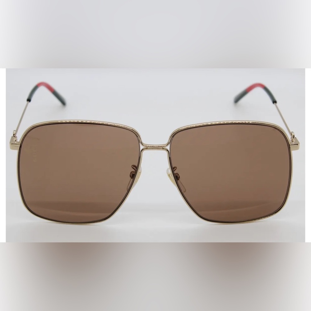 Gucci GG 0394S 002 Women Sunglasses Gold Metal Square Frame Brown Lens 61mm